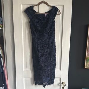 JS Collections Blue Cocktail Sheath Dress with Cap Sleeves